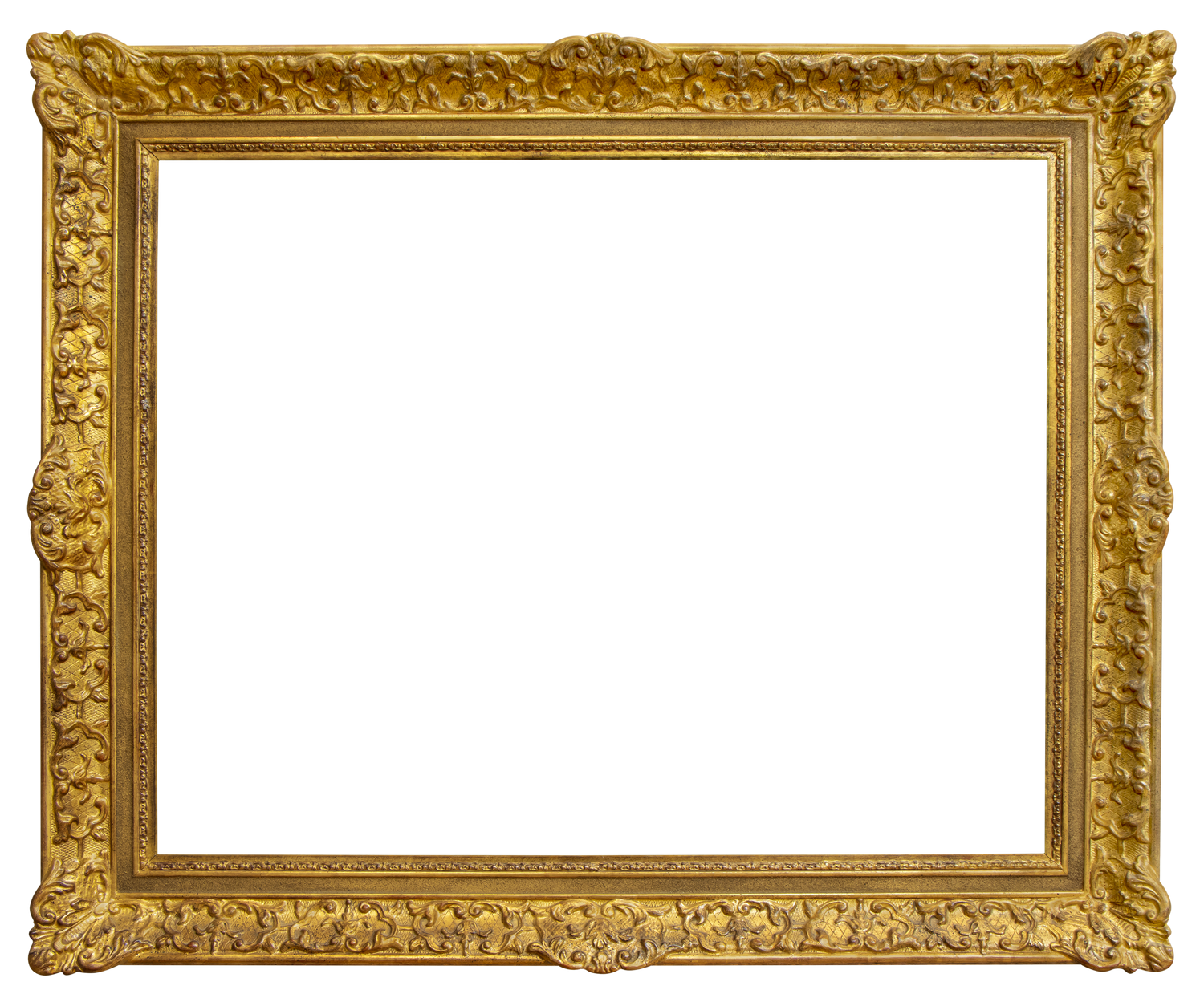 Rectangle Old Gilded Golden Wooden Frame Isolated on White Background with Clipping Path