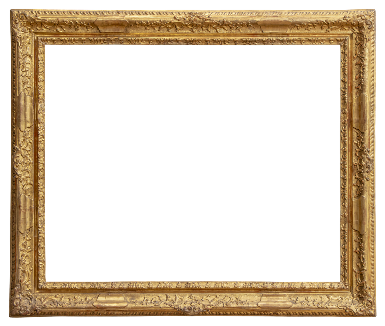 Rectangle Old Gilded Golden Wooden Frame Isolated on White Background with Clipping Path